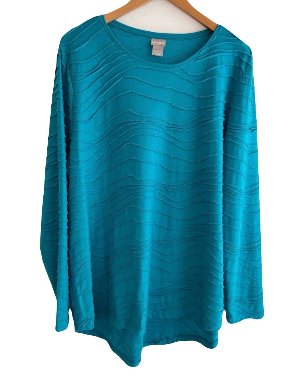 Chico's Olive Wavy-Stripe Scoop Neck 3/4 Length Sleeve Tunic XXL